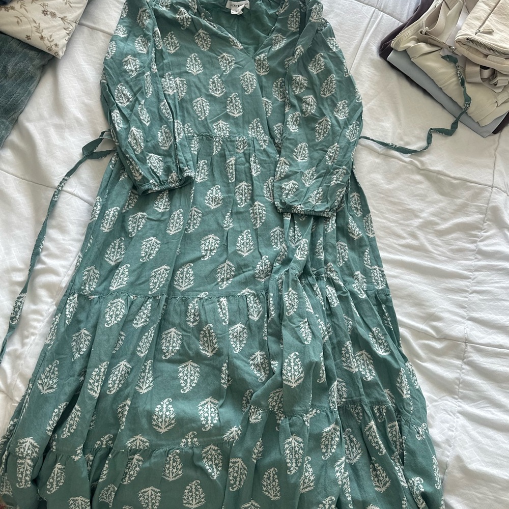 Lucky Brand Green Ruffled Tiered Sundress with Bishop Sleeves